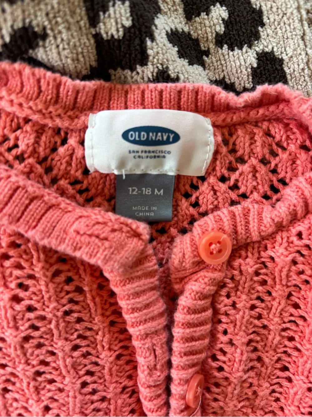 Old Navy Coral Knit Cardigan and Beige Leopard Print Cardigan